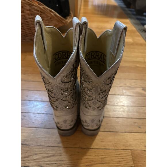 Corral A3397 Women’s 8.5M Ivory Glitter Inlay Western Cowboy Boots Embroidered - Picture 5 of 10